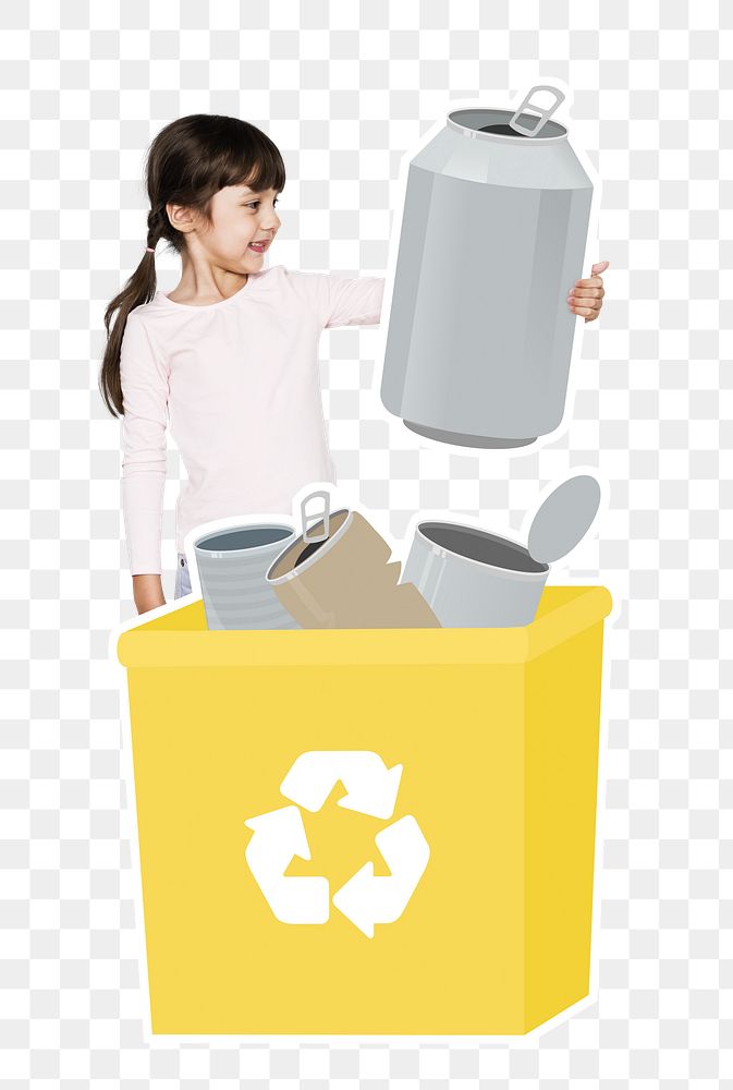 Girl recycling cans png, transparent background