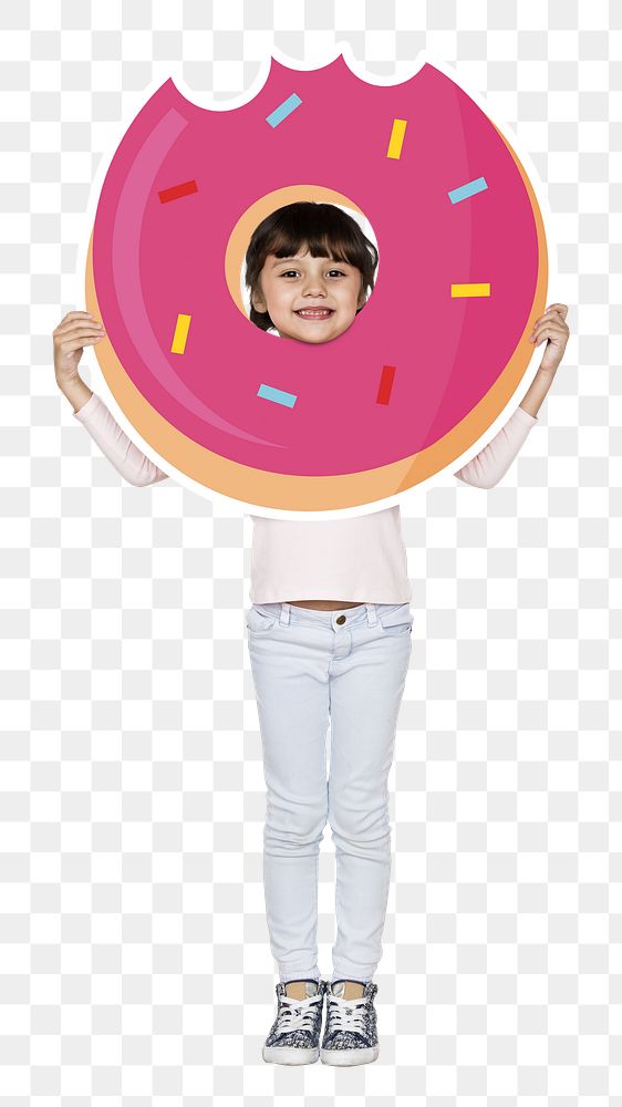 Happy girl with donut png, transparent background