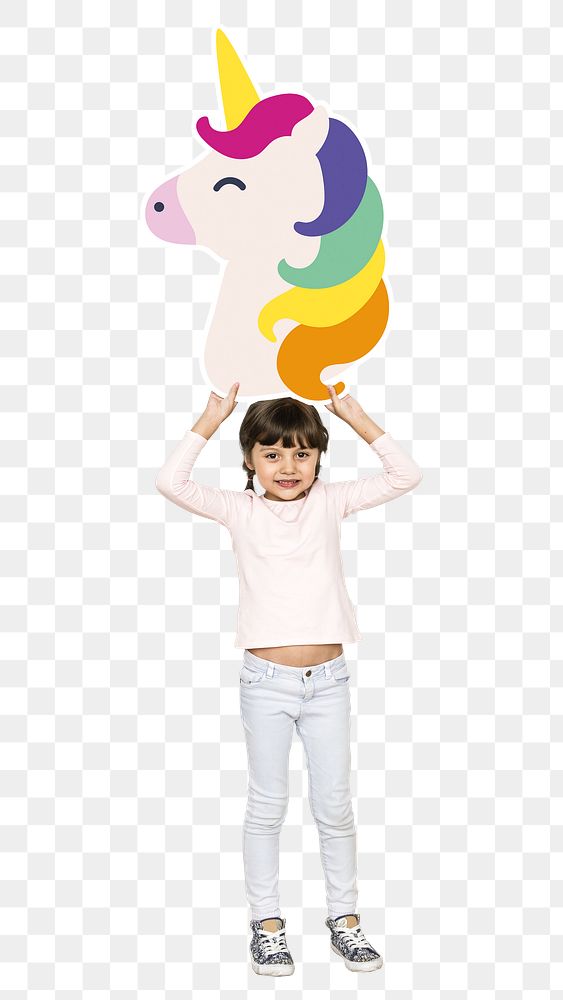 Girl with unicorn icon png, transparent background
