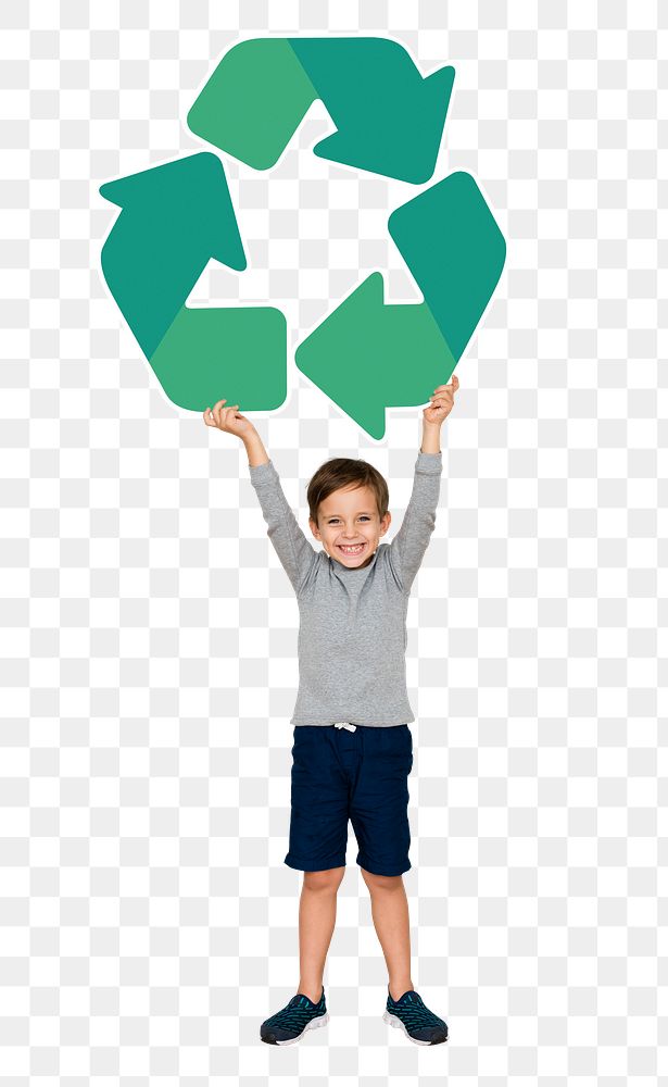 Boy with recycling icon png, transparent background