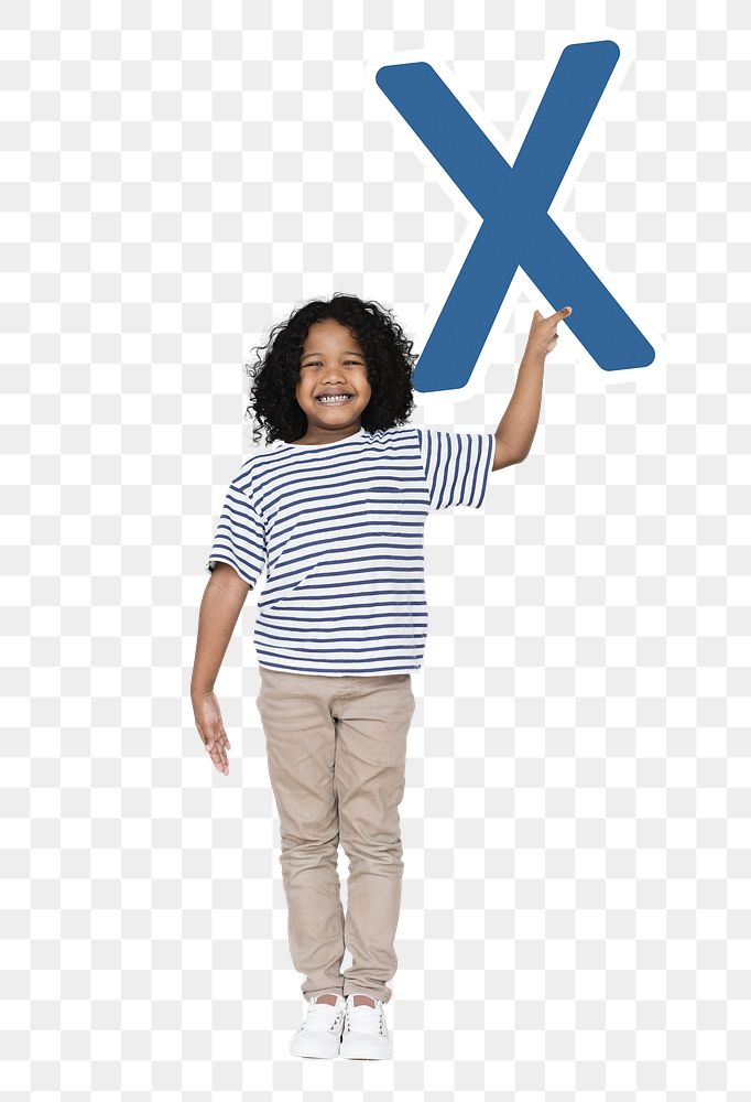 Kid holding letter x png, transparent background