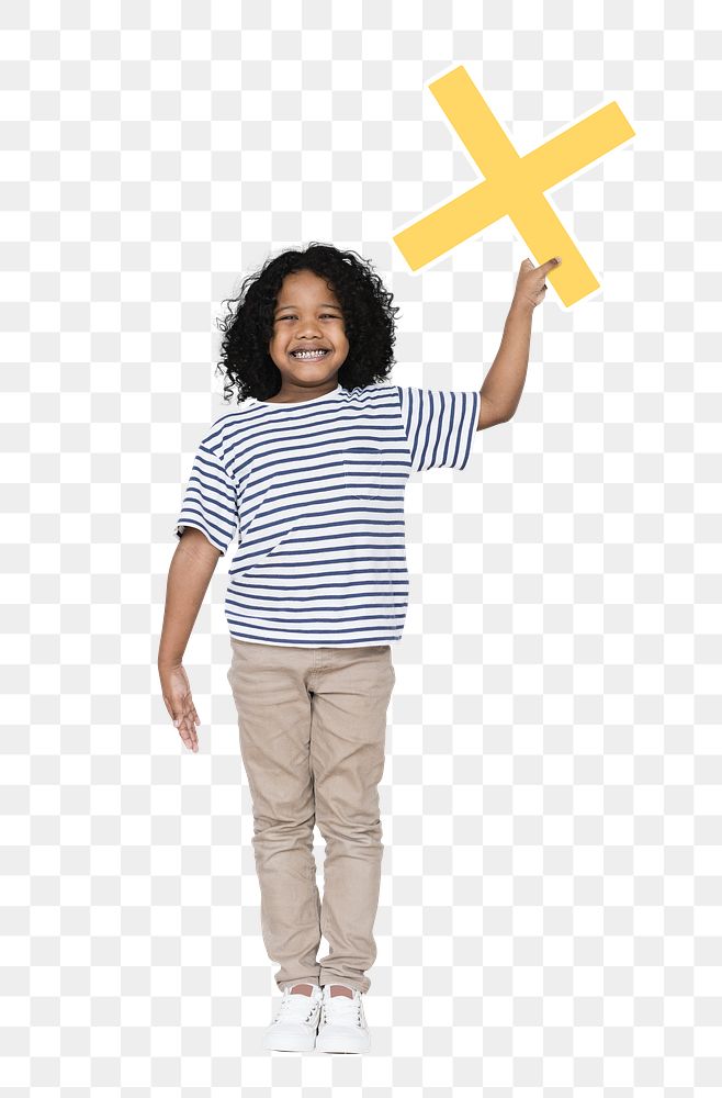 Png boy holding a multiplication sign, transparent background