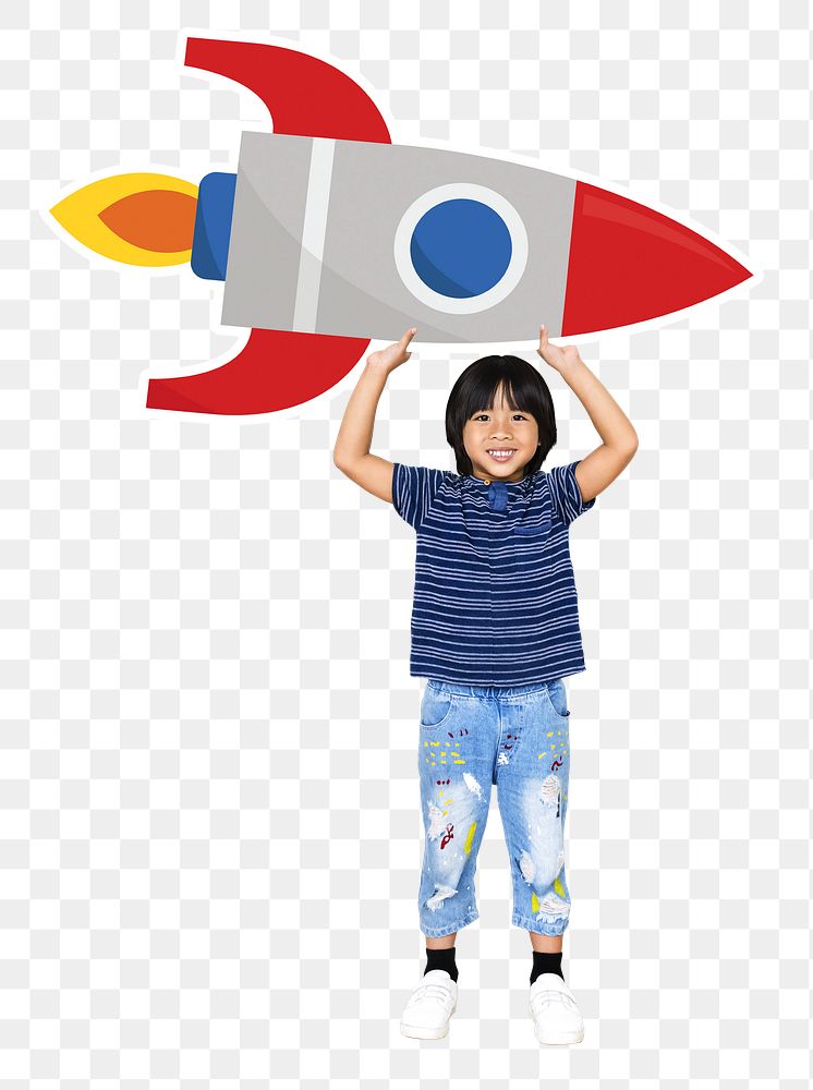 Rocket icon with boy png, transparent background