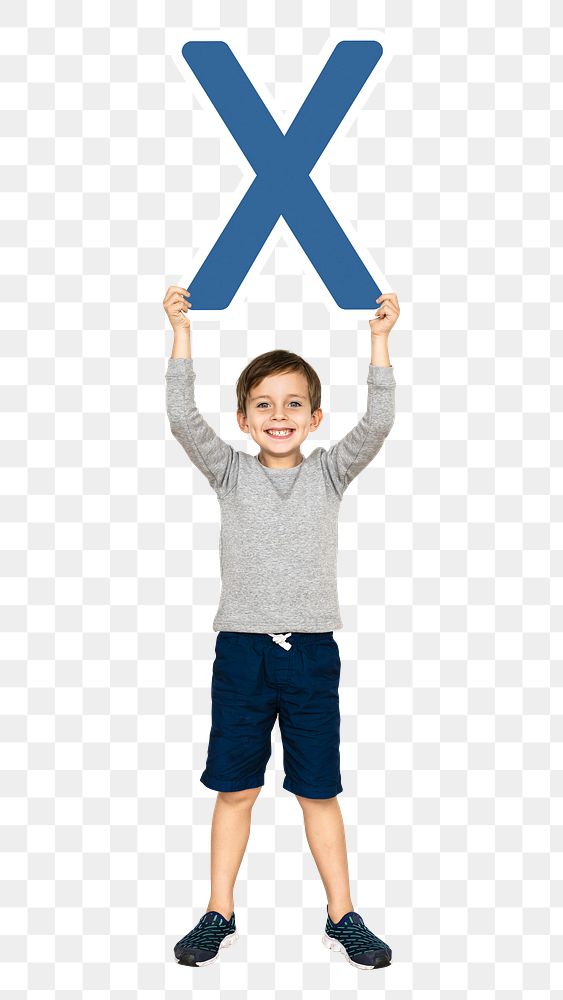 Kid holding letter x png, transparent background