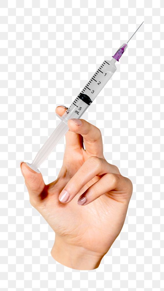 PNG Hand holding a syringe  , collage element, transparent background