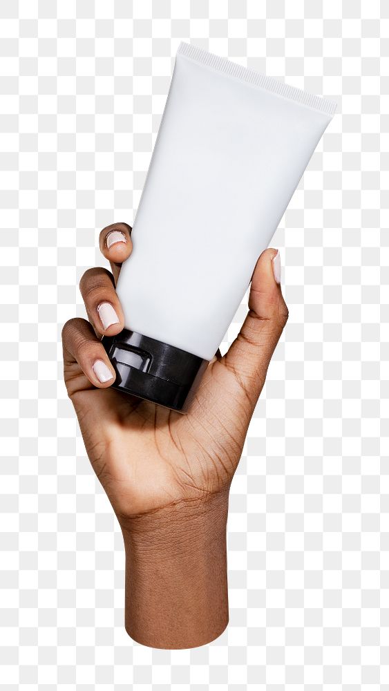 PNG Hand holding a cream tube collage element, transparent background