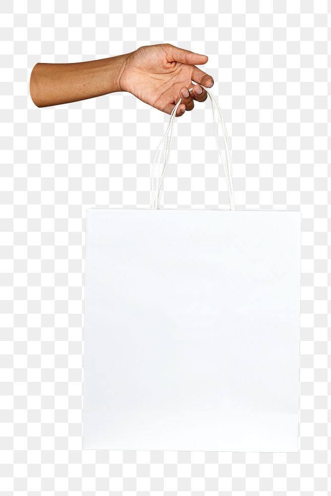 PNG Black woman holding a white paper bag, transparent background