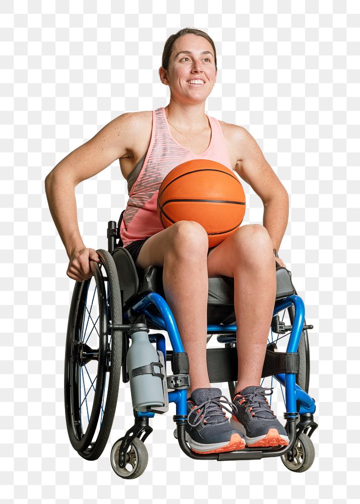 Png disabled woman basketball, isolated collage element, transparent background
