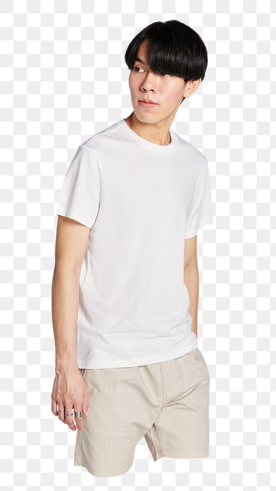 PNG Asian man in white tee, collage element, transparent background