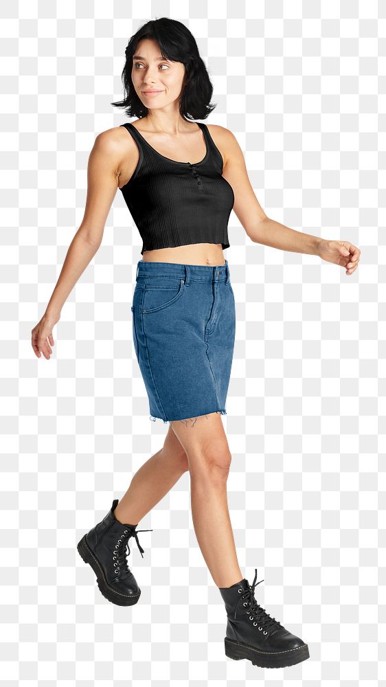 Women png tank top & jeans skirt transparent background