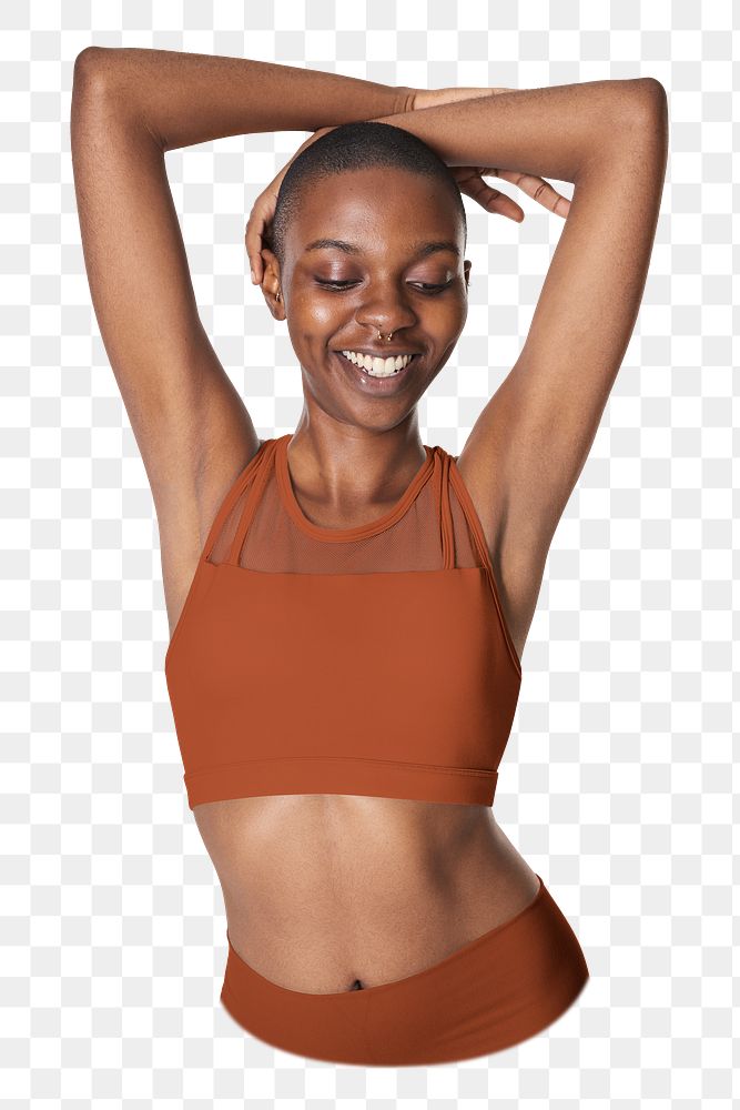 Active woman png brown sportswear, transparent background