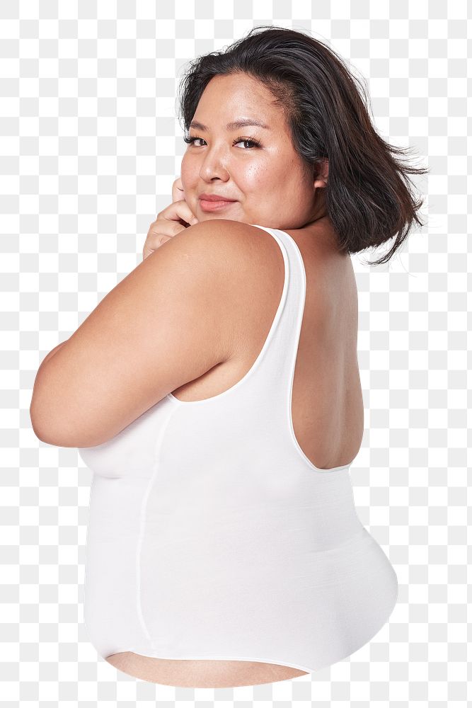 Women's white swimsuit png, plus size fashion, transparent background