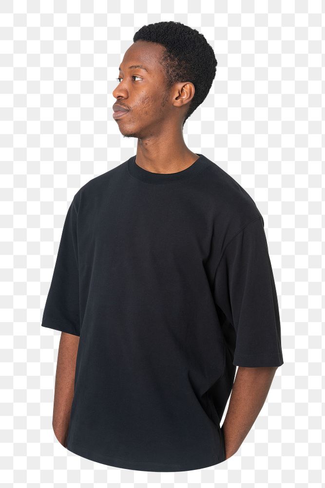 Png man in black t-shirt, transparent background