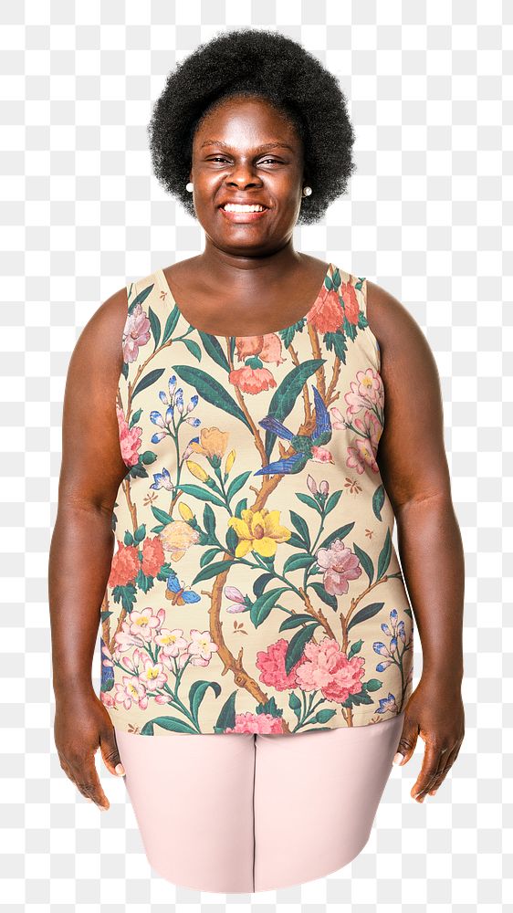 Png woman floral tank top, transparent background