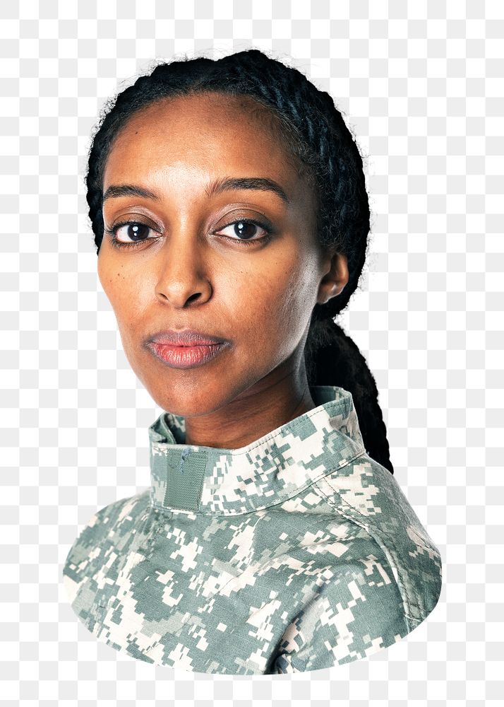 Female soldier side portrait png, transparent background