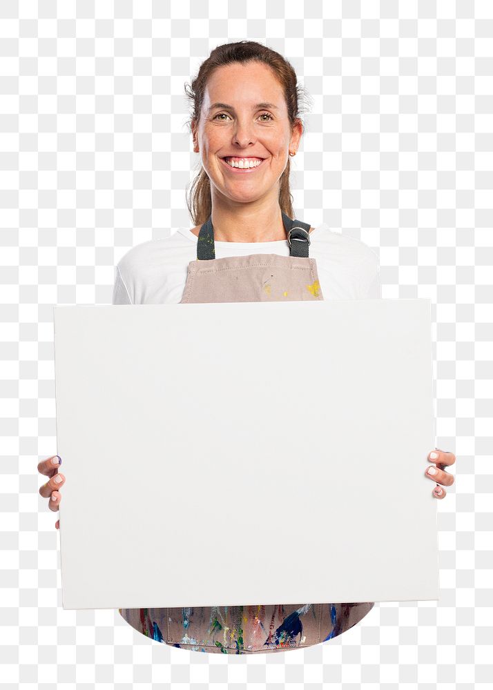 Female artist png showing a blank canvas, transparent background