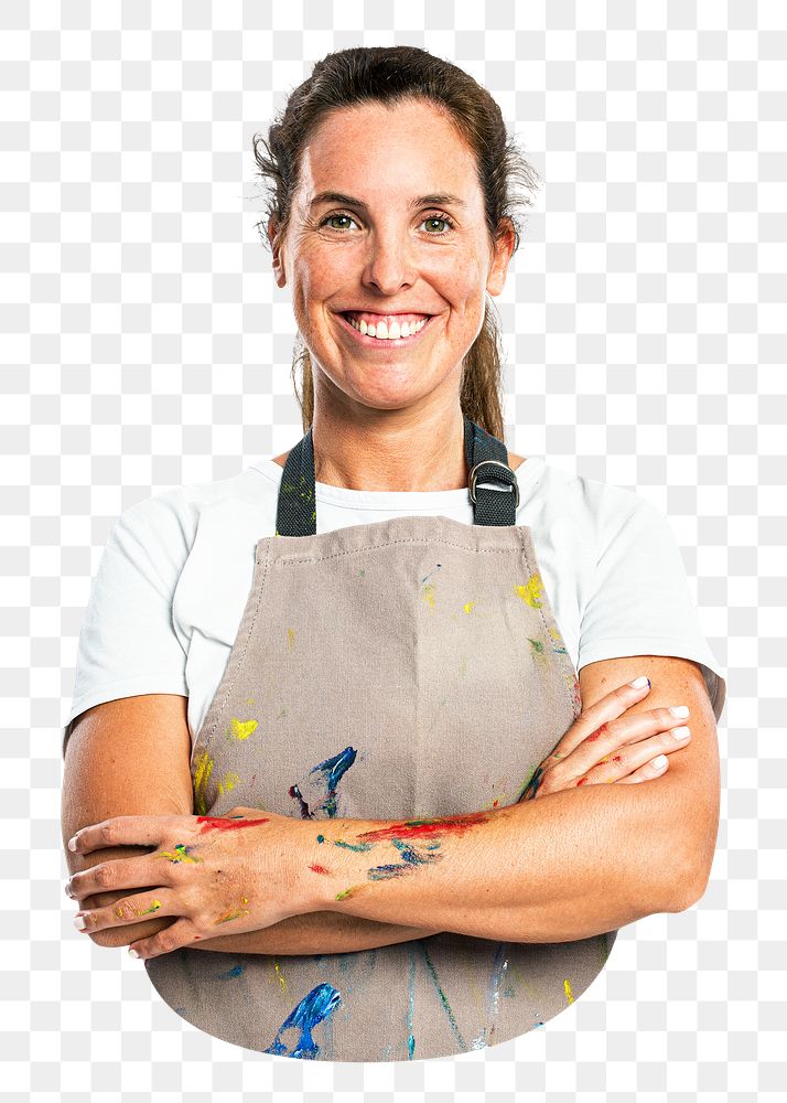 Female artist png in apron, transparent background
