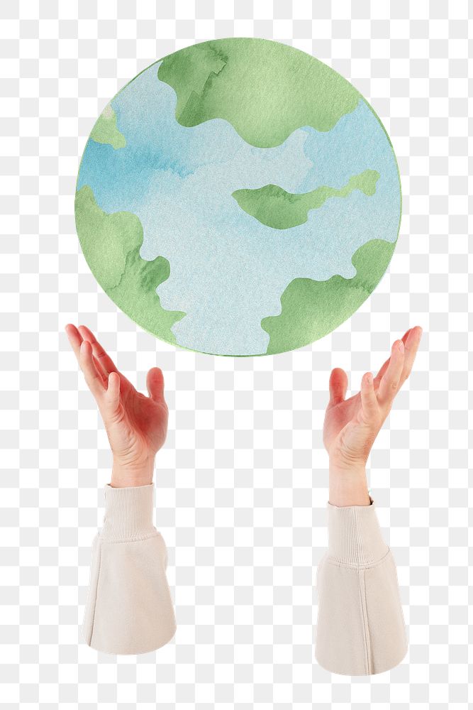 PNG Hands presenting earth collage element, transparent background