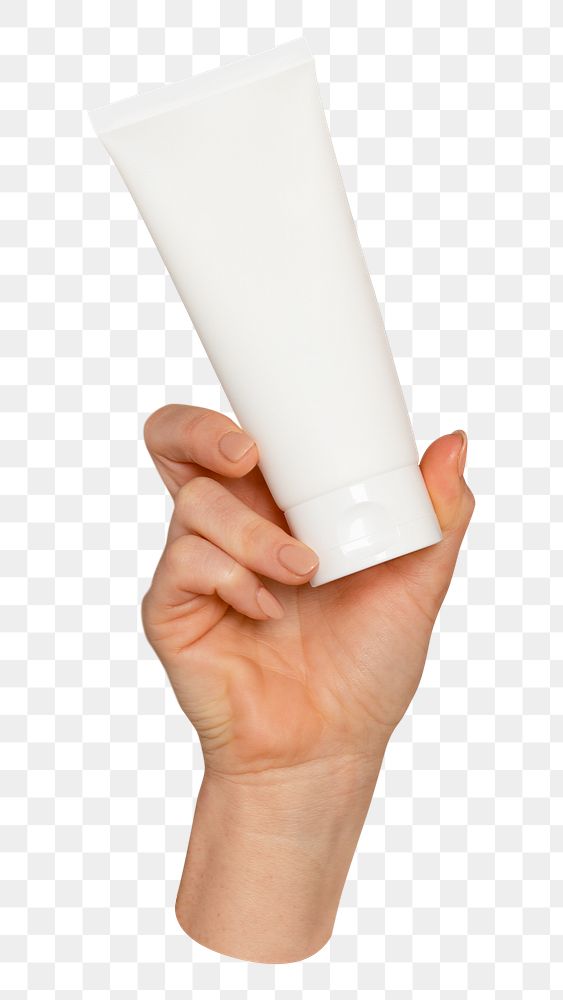 PNG Hand holding cream tube collage element, transparent background