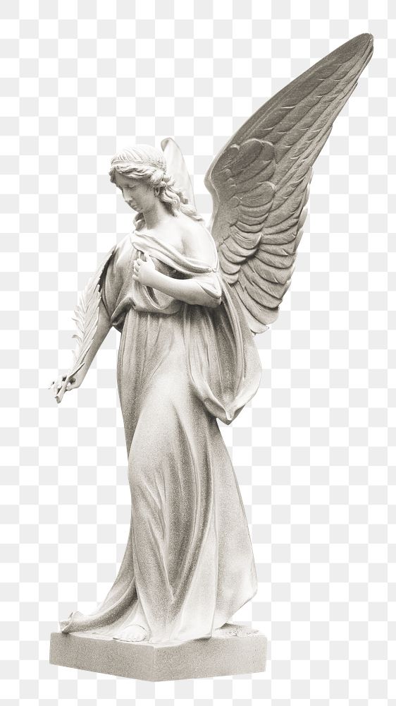 Png angel statue, isolated object, transparent background