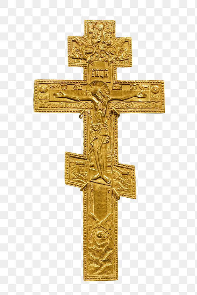 Gold crucifix png, isolated collage element, transparent background