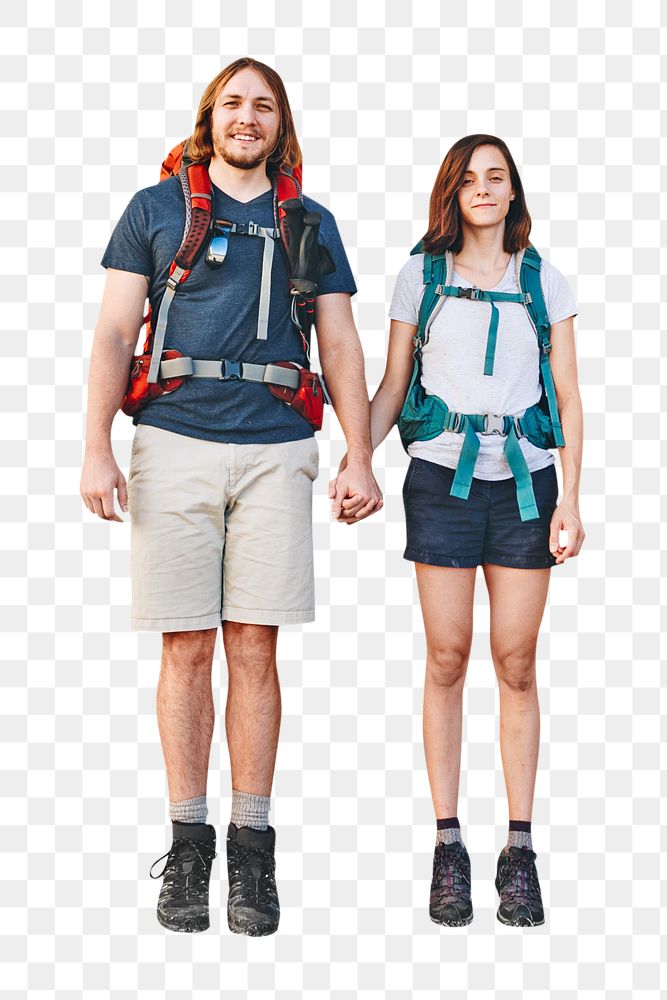 Png couple hiking, isolated collage element, transparent background