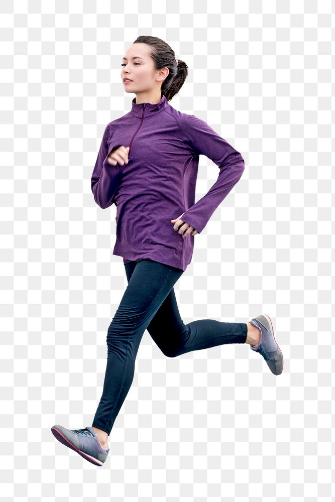 Woman track running  png, transparent background