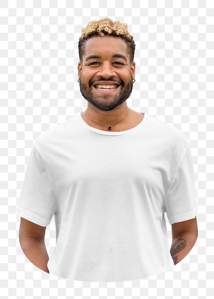 Man png in white t-shirt, transparent background