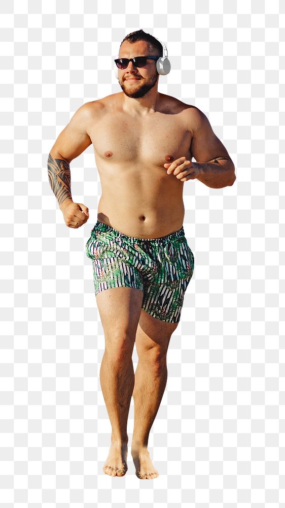 Png man beach running, isolated collage element, transparent background