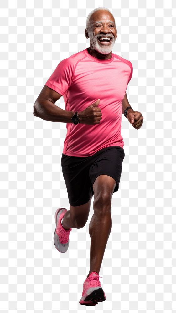 PNG 60 years old black Senior gay running jogging smiling. AI generated Image by rawpixel.