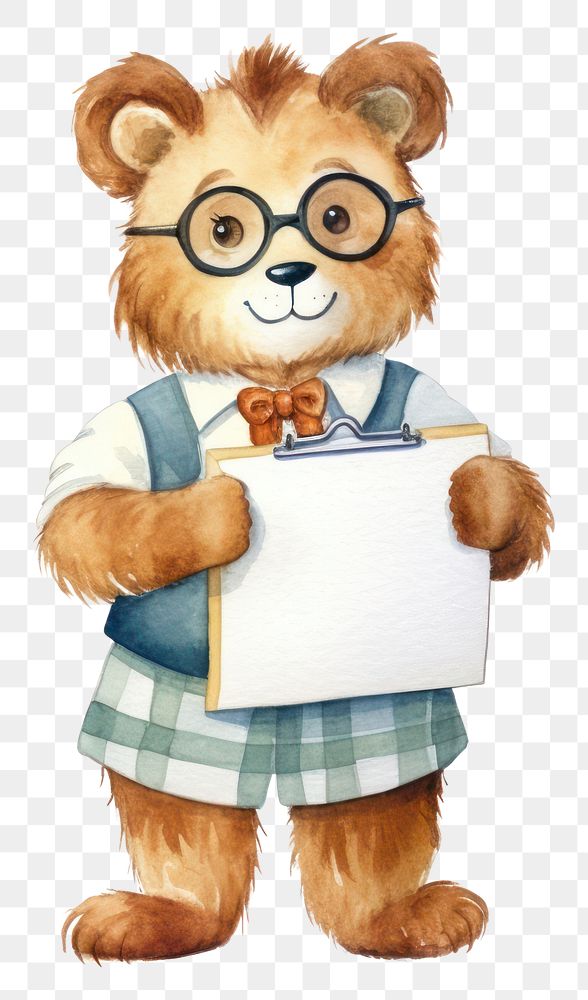 PNG A lion teacher holding a clipboard cartoon toy white background. AI generated Image by rawpixel.