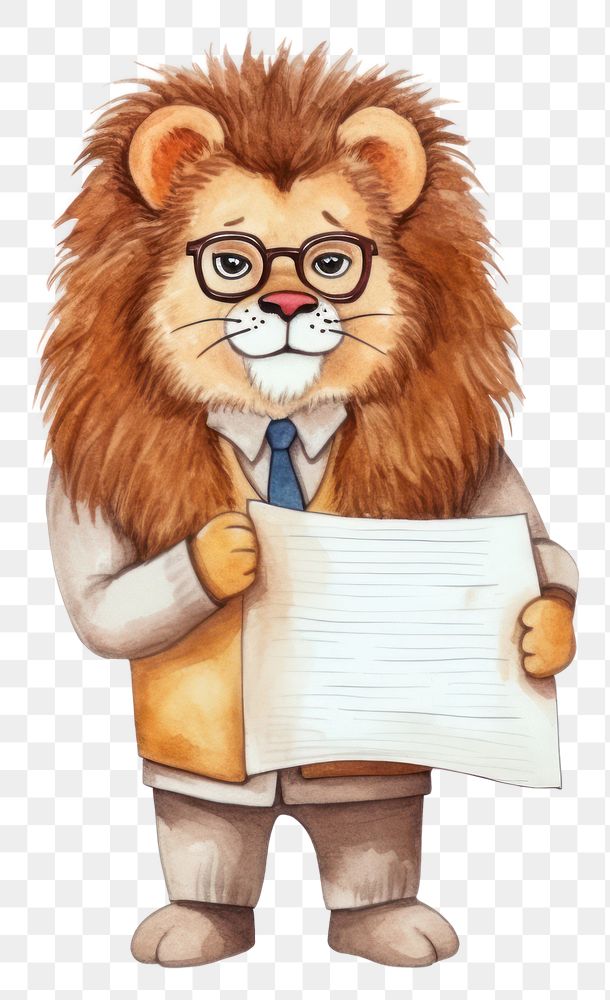 PNG A lion teacher holding a clipboard cartoon mammal white background. AI generated Image by rawpixel.