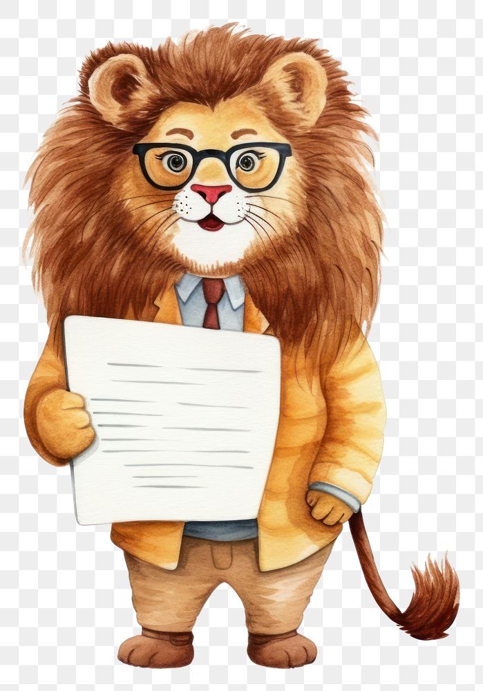 PNG A lion teacher holding a clipboard cartoon mammal animal. AI generated Image by rawpixel.