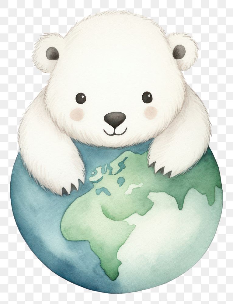 PNG Polar bear hugging earth cartoon mammal space. AI generated Image by rawpixel.