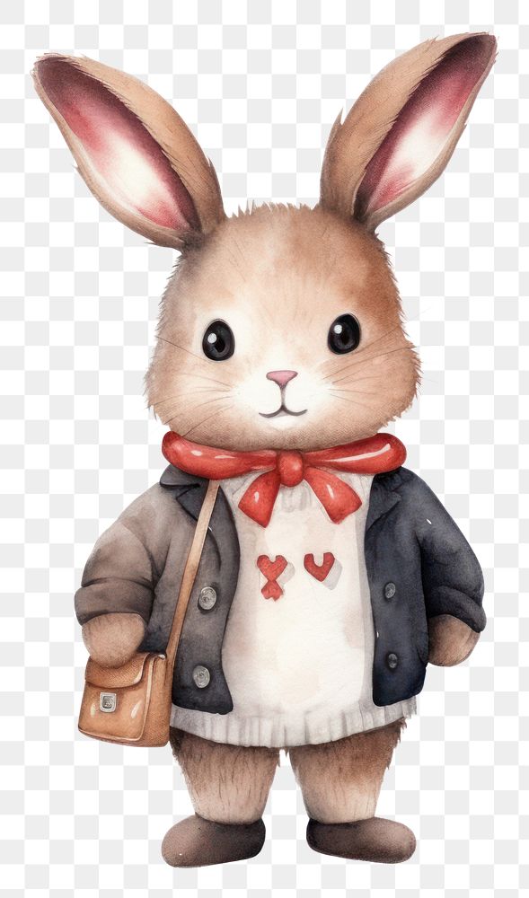 PNG Rabbit wear student uniform standing cartoon rodent. AI generated Image by rawpixel.