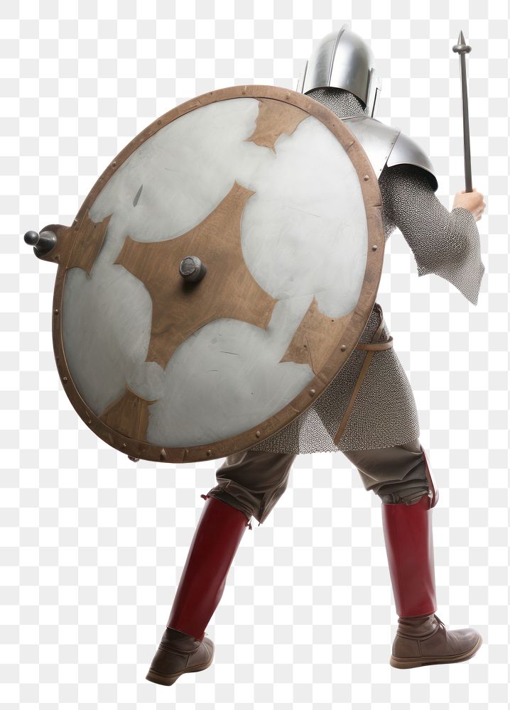 PNG Medieval knight holding shield while fighting white background protection standing. AI generated Image by rawpixel.