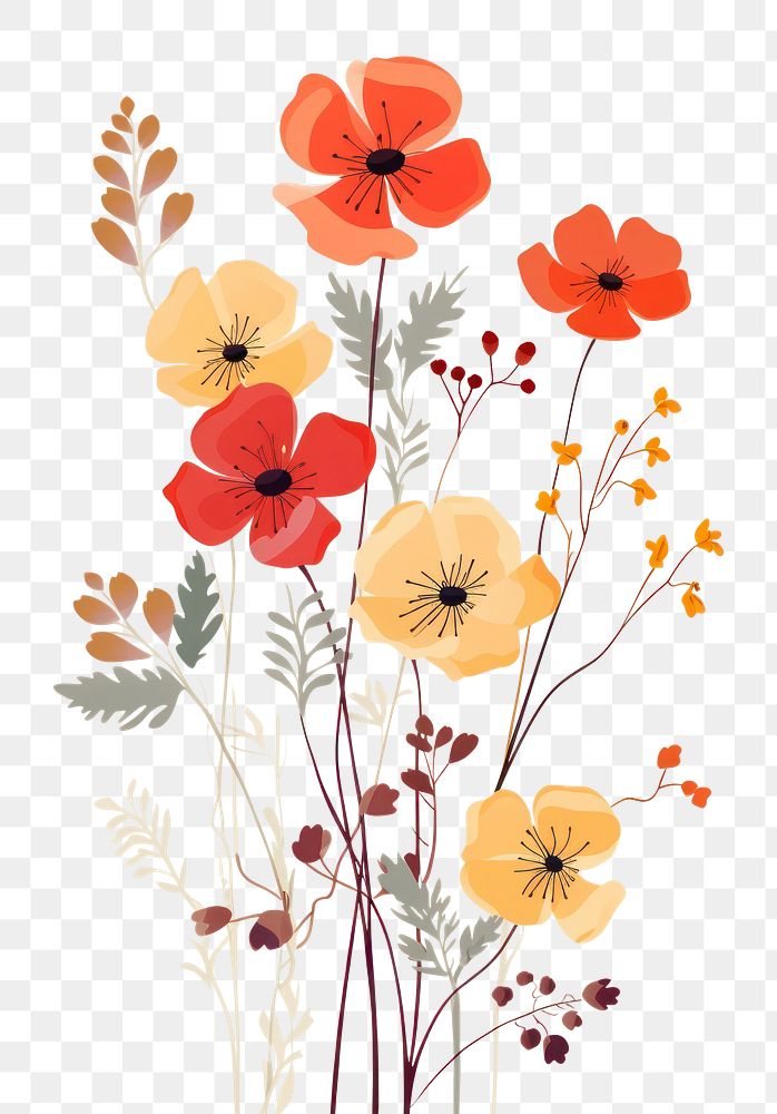 PNG Colorful wildflower art painting pattern. 