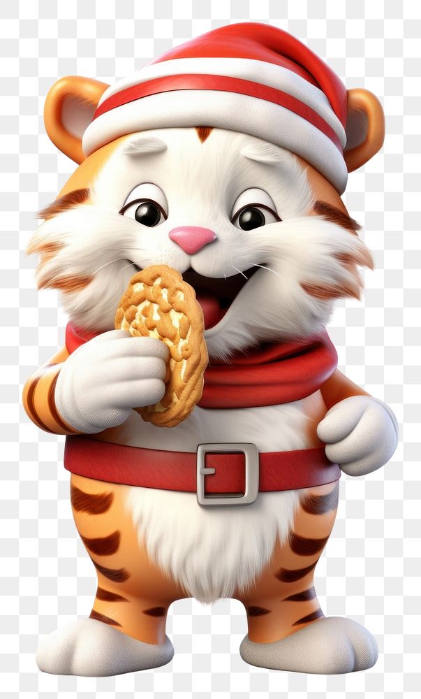 PNG  Tigger santa christmas figurine eating. AI generated Image by rawpixel.