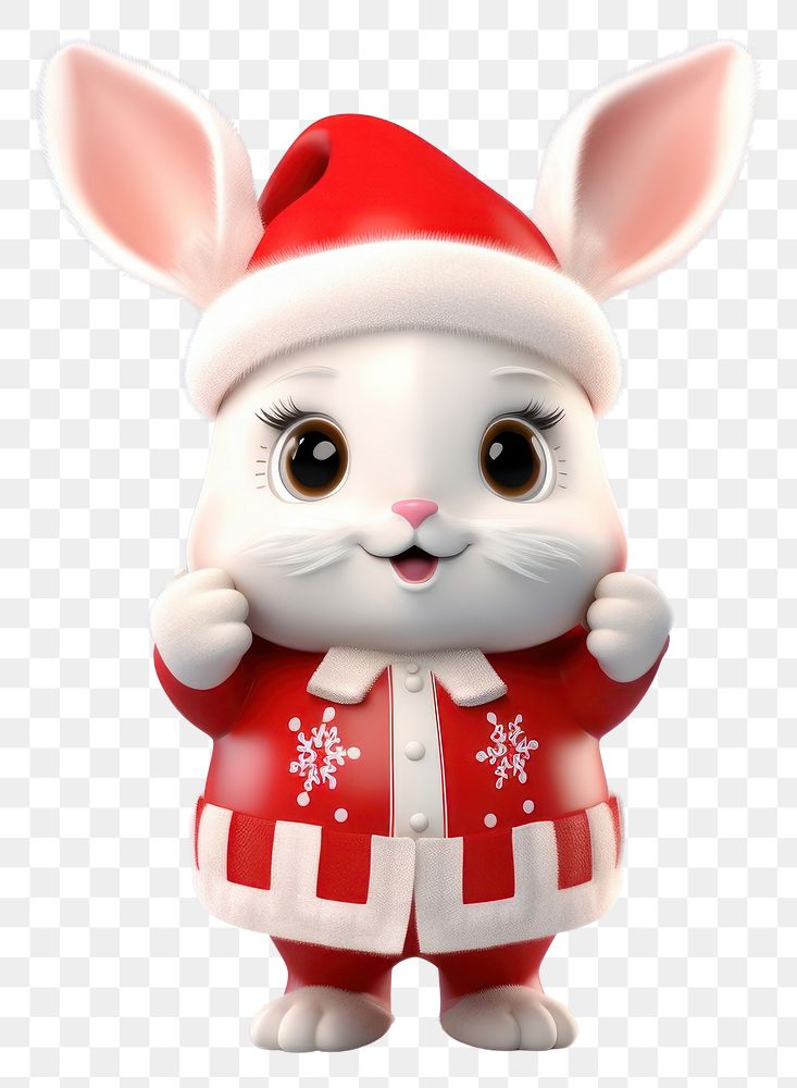 PNG  Rabbit santa figurine white cute. AI generated Image by rawpixel.
