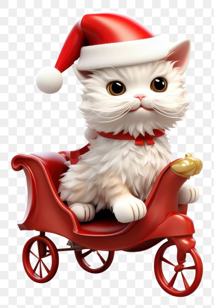 PNG  Cat santa christmas figurine vehicle. AI generated Image by rawpixel.