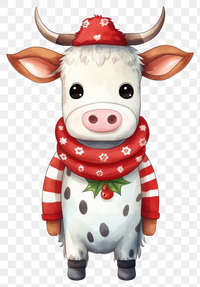 PNG Cow wearing christmas sweater livestock cartoon mammal. 