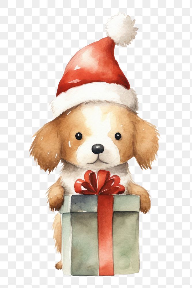 PNG Dog holding christmas present cartoon cute toy. AI generated Image by rawpixel.