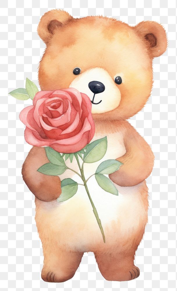 PNG Bear rose cartoon flower. AI generated Image by rawpixel.