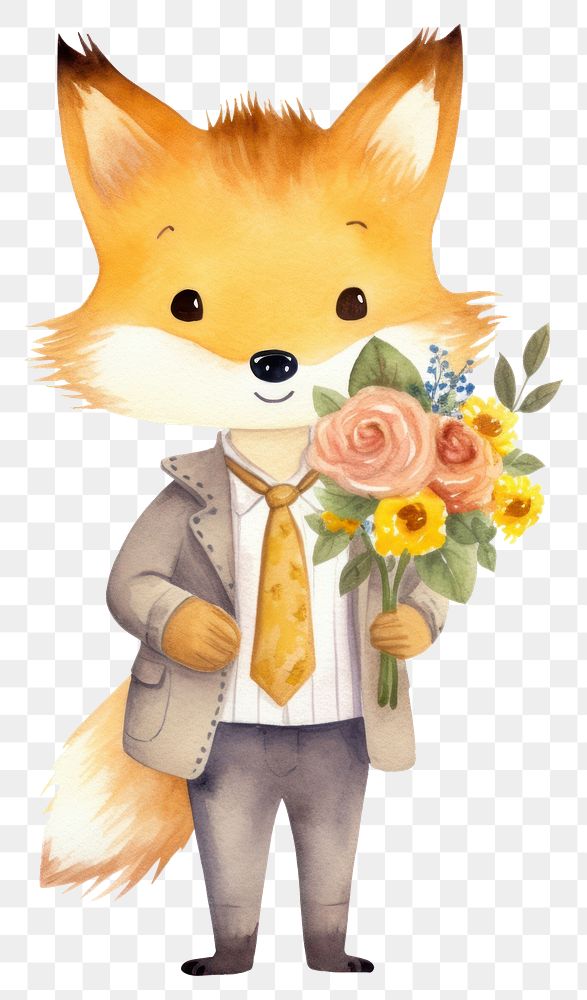 PNG Fox cartoon flower plant. AI generated Image by rawpixel.