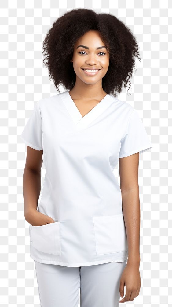 PNG  Female nurse portrait sleeve blouse. AI generated Image by rawpixel.