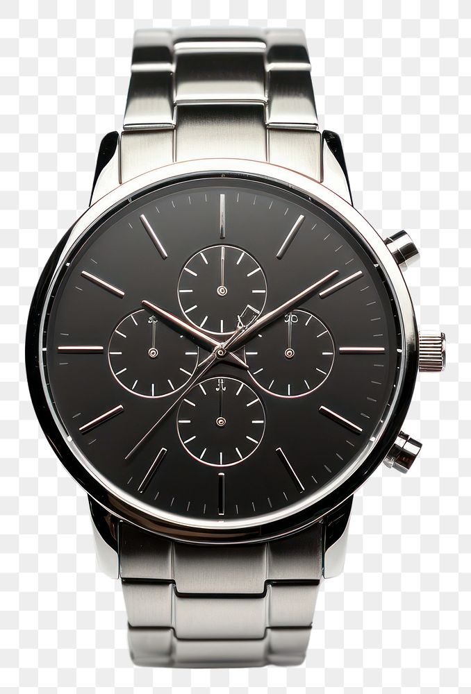PNG Wristwatch silver black white background. AI generated Image by rawpixel.