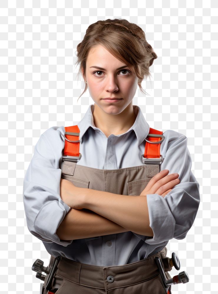 PNG Female plumber portrait standing adult. AI generated Image by rawpixel.