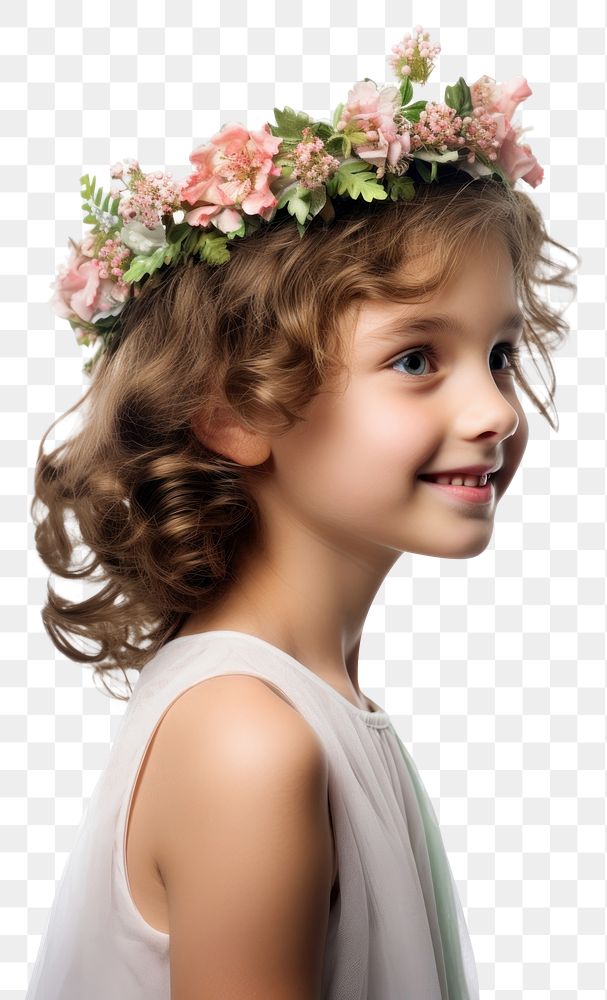 PNG  A cute kid wearing a spring floral crown portrait flower child. AI generated Image by rawpixel.