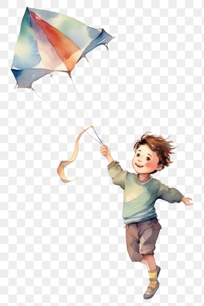 PNG  A kid flying a kite toy white background windsports. AI generated Image by rawpixel.
