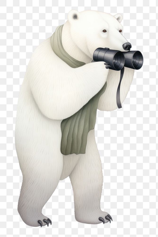 PNG Polar bear uses binoculars mammal white white background. AI generated Image by rawpixel.